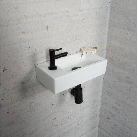 Mat Wit Fonteinset Wiesbaden Kleur Mat Zwart (Kraangat Links) Wastafels Sanitairluxe