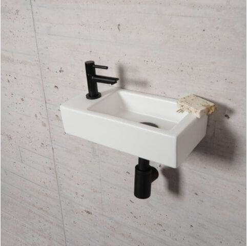 Mat Wit Fonteinset Wiesbaden Kleur Mat Zwart (Kraangat Links) Wastafels Sanitairluxe