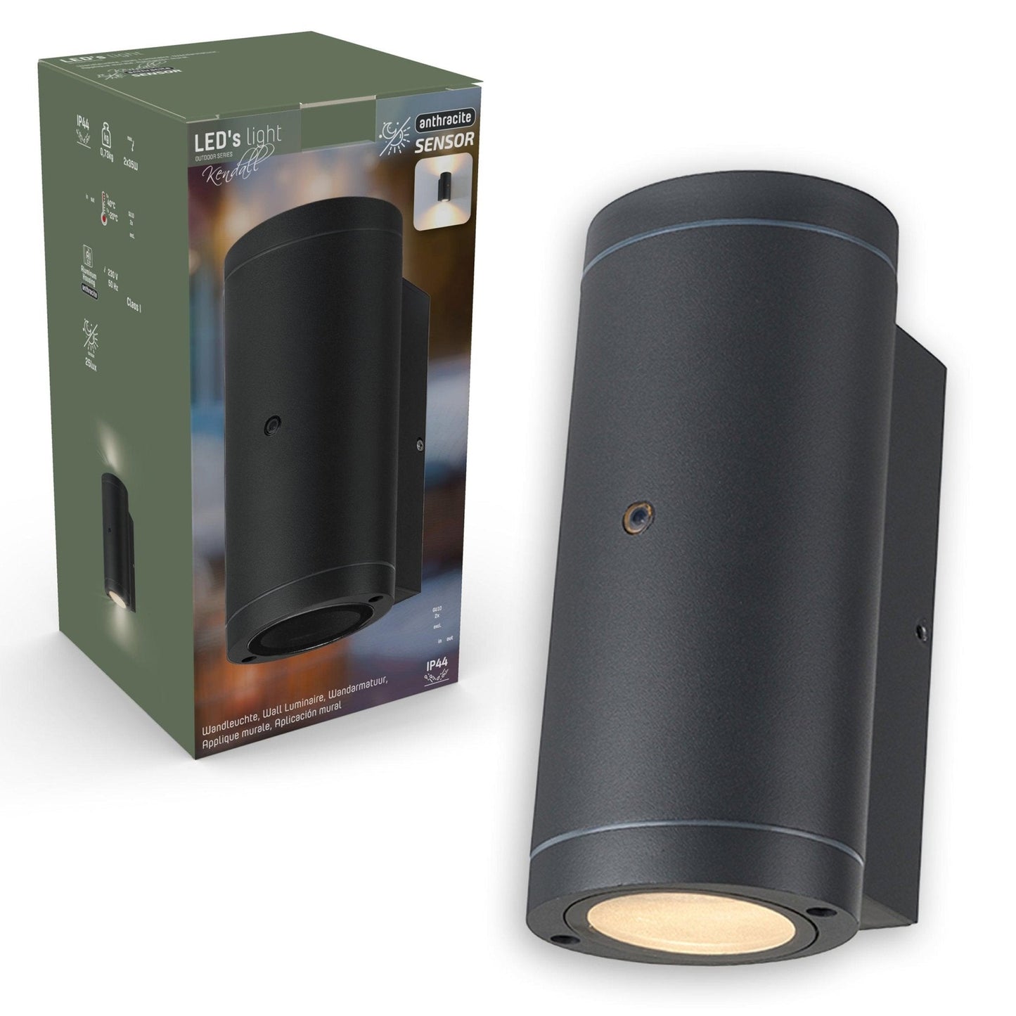 LED's Light Up & Down LED Buitenlamp met Dag/Nacht sensor - IP44 waterdicht - GU10 fitting - Model Venezia - Antraciet