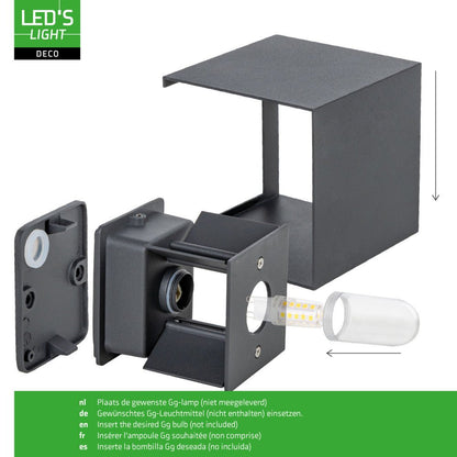 Lumo Cube Antraciet - Wandarmatuur zonder lichtbron - Excl 1xG9 - IP65