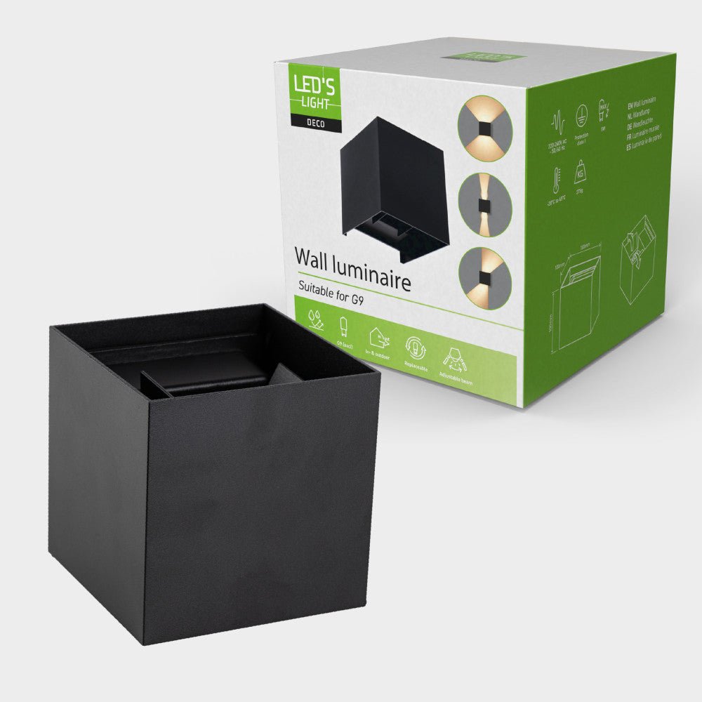 Lumo Cube Zwart - Wandarmatuur zonder lichtbron - Excl 1xG9 - IP65