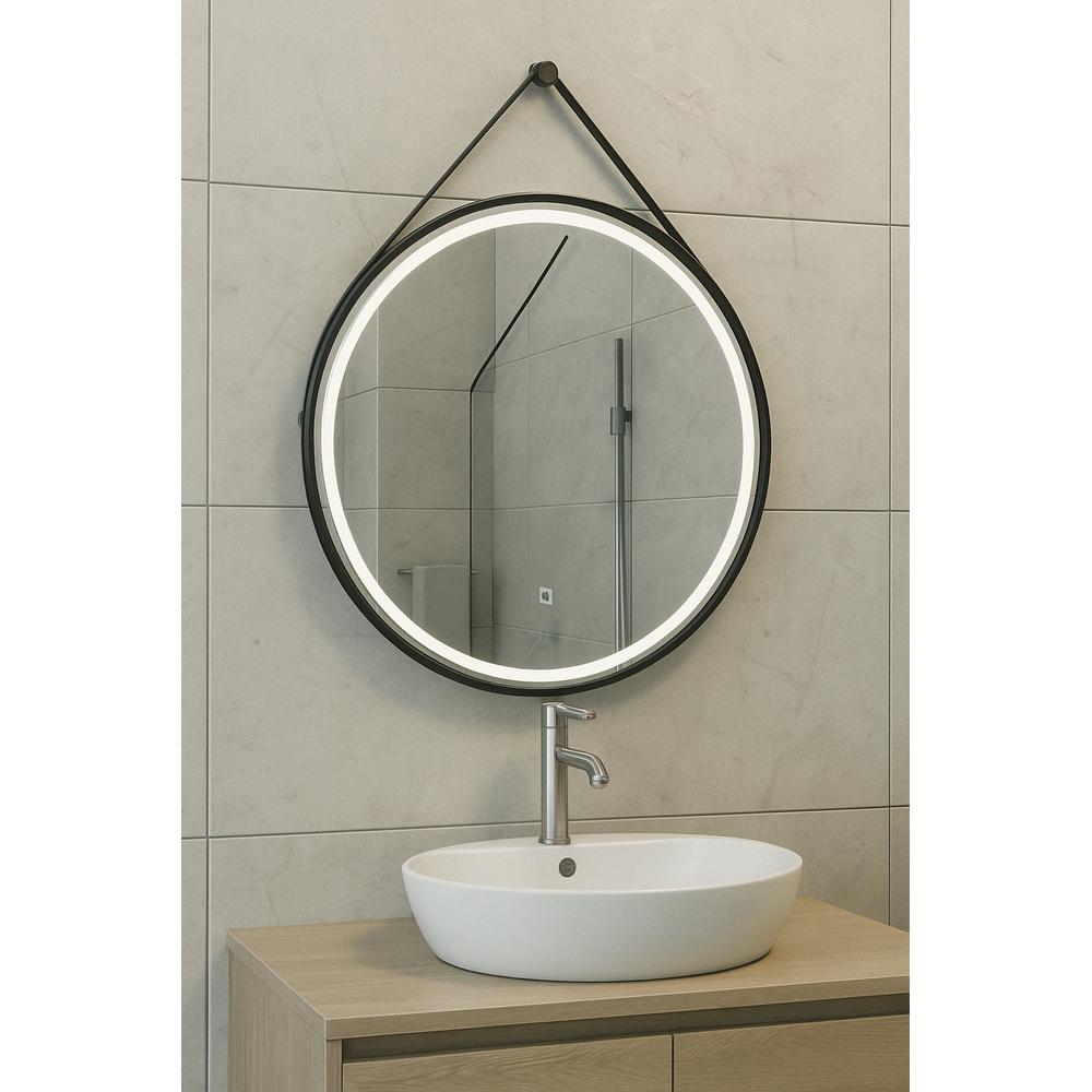 Cinto Ronde Spiegel met Band Wiesbaden LED Verlichting en Spiegelverwarming 80 cm Mat Zwart Badkamerspiegel Sanitairluxe