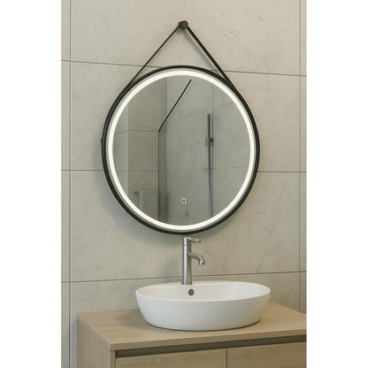 Cinto Ronde Spiegel met Band Wiesbaden LED Verlichting en Spiegelverwarming 80 cm Mat Zwart Badkamerspiegel Sanitairluxe