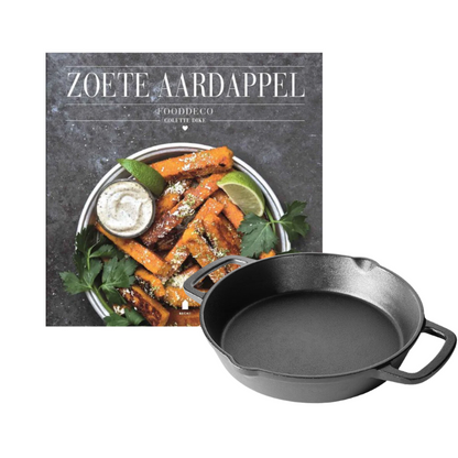 The Windmill Skillet Medium met 2 Handvaten + GRATIS Aardappel Kookboek Vuur & Rook