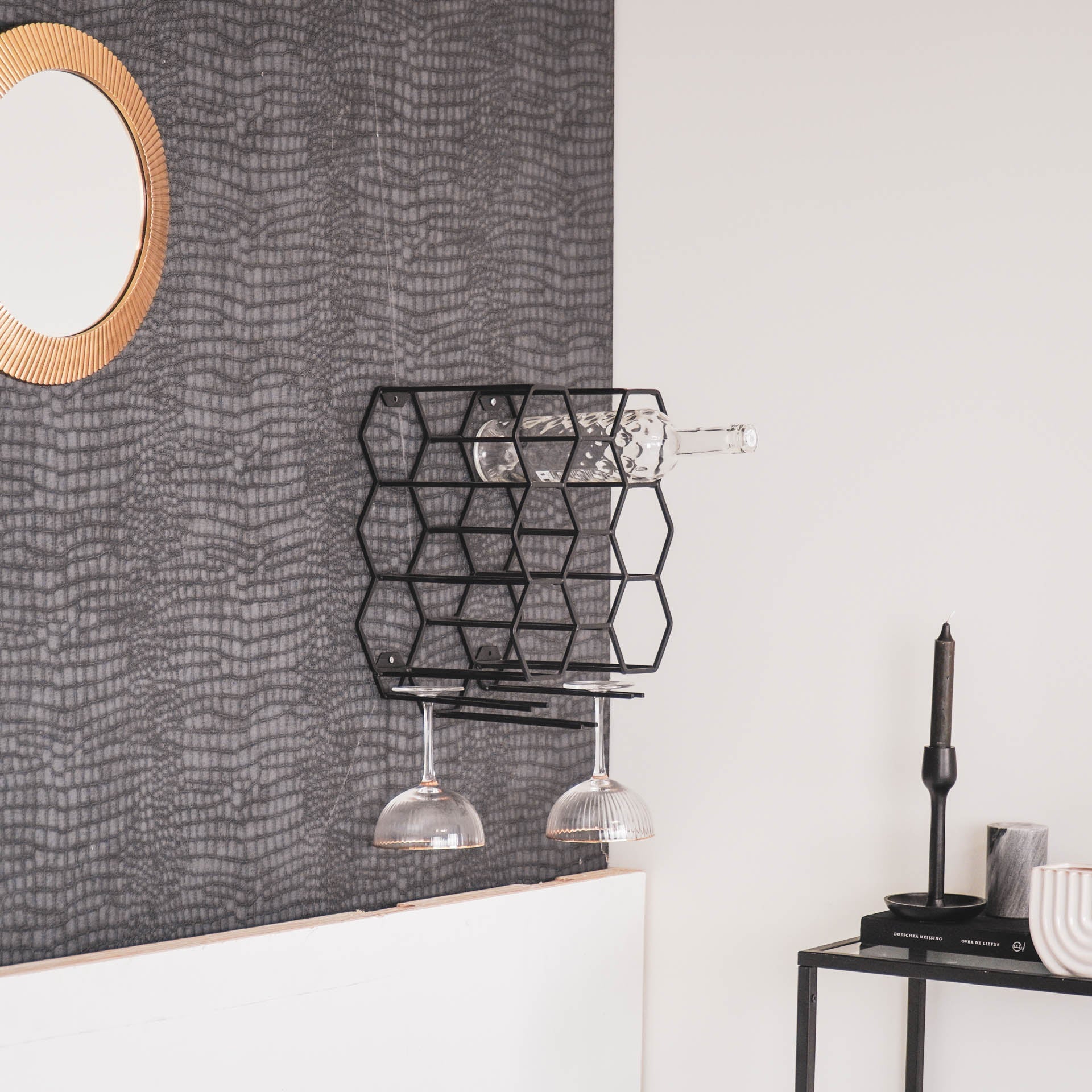 Housevitamin Wijnrek - Metaal - Zwart - 11 flessen - 27x19.5x32.5cm - Furniture > Cabinets & Storage > Wine Racks