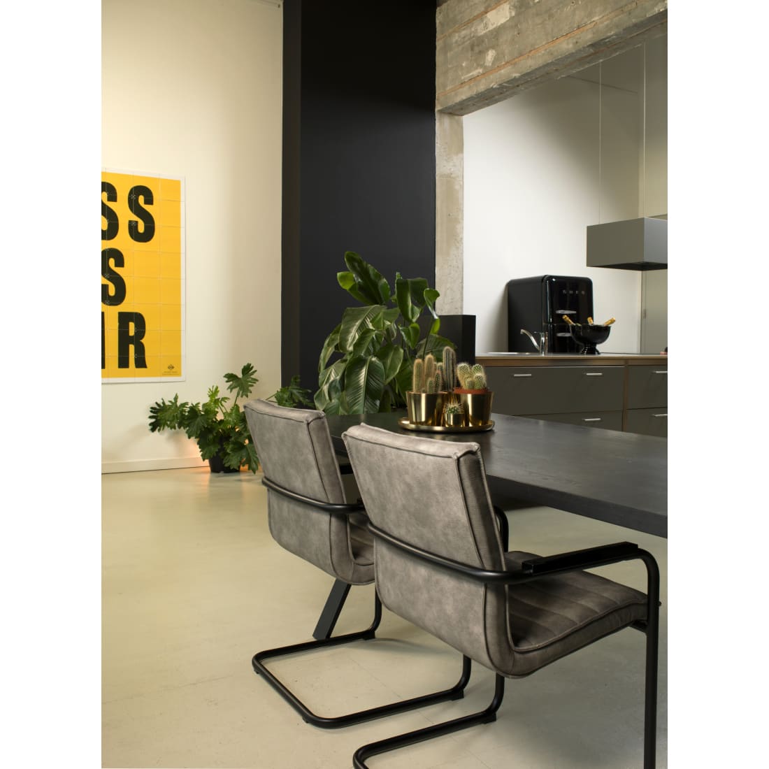 Workliving Werkwoonhaven Eetkamerstoel - Veganistisch Leer Grijs -